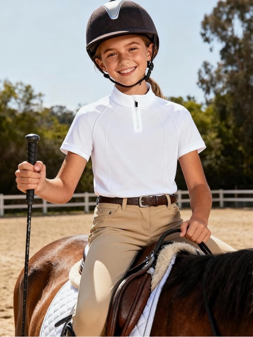 Youth Short-Sleeve Equestrian Shirt in White